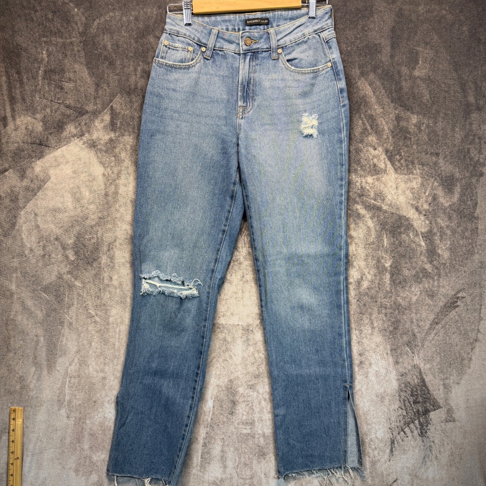 Sincerely Jules Jeans Womens 3/26 Blue Cotton Blend Distressed High Rise Raw Hem